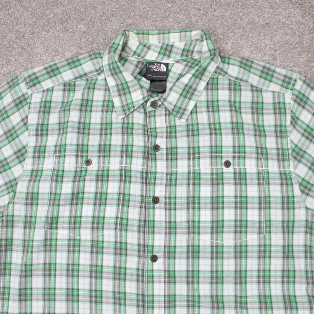 The North Face Shirt Mens XL Green/Gray Plaid Short Sleeve Cotton/Poly Button‎